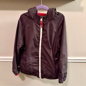 Mini Boden Hooded Windbreaker Jacket | Size 4–5Y | Red & Grey
